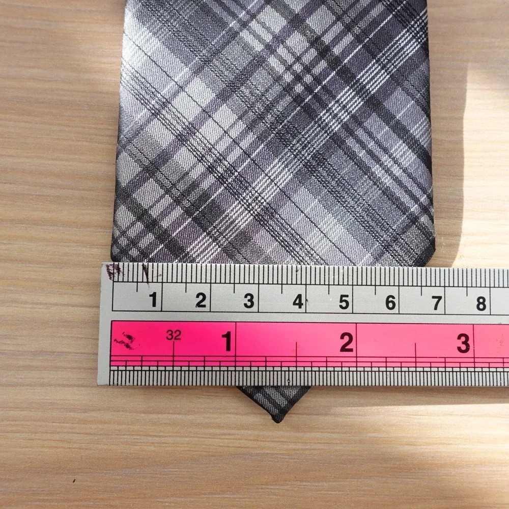 PIERRE CARDIN Neck Tie Mens Gray Tattersall Plaid Scottish Slim Skinny Designer